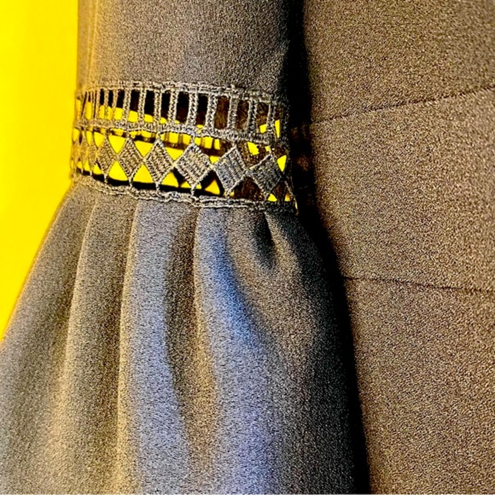 Eliza J Sz 4 Cocktail Dress Classic Classy Fit Flair Croched Eyelet Trim Black - Picture 9 of 16
